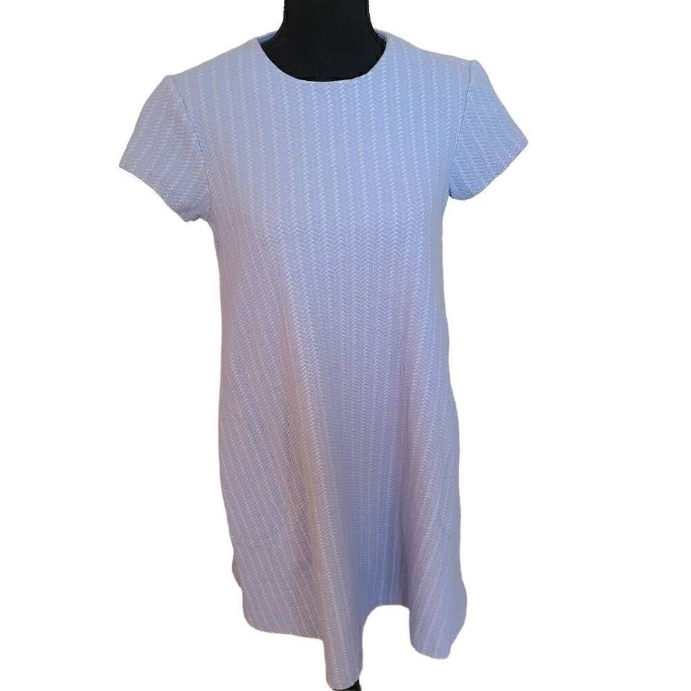 J McLaughlin Womens Chevron Short Sleeve Shift Dress Light Blue Small
